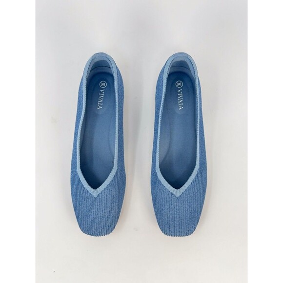 Vivaia Margot 2.0 Womens Ballet Flats Denim Blue Square V Cut Slip On 37.5 US 7 - Picture 4 of 9